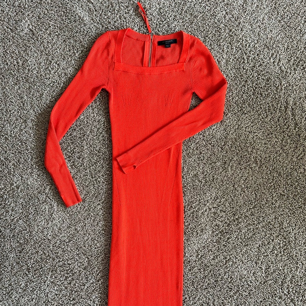All Saints Bardi Rib Dress in Flame Red